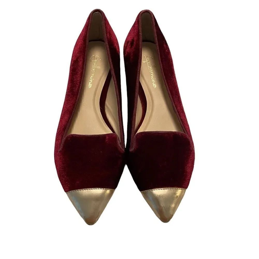 Anthropologie Guilhermina Red Velvet Cap Toe Pointy Flat Loafers